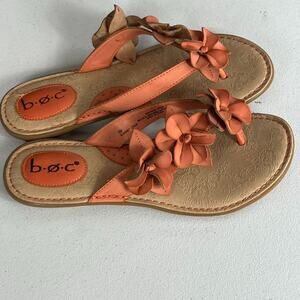 B.O.C. Born Womens Thong Sandals 8M Orange Vegan Leather Flower Flip Flop Slide
